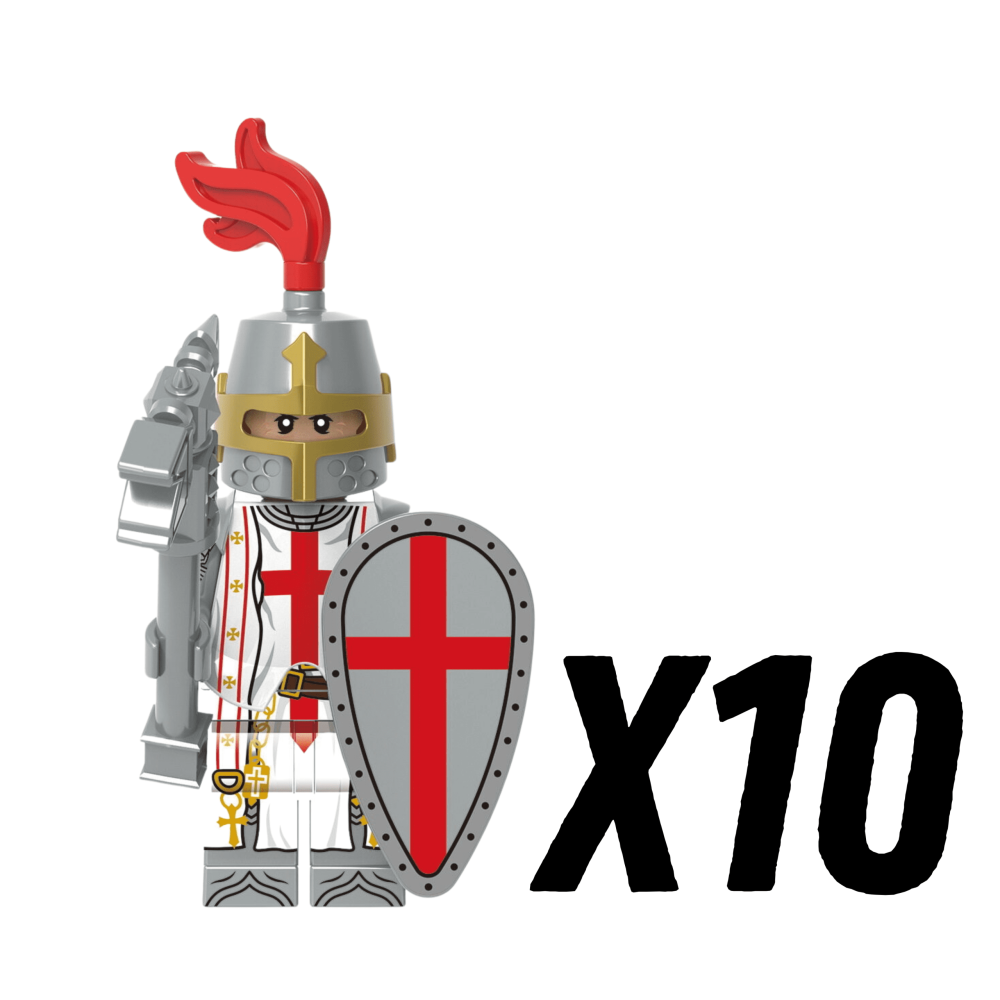 Crusades Knights Templar Battle Priests Block Figures With War Hammers and Shield Accessories