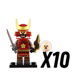 Japanese Samurai Uchiwa and Katana Block Figures Set of 10pcs