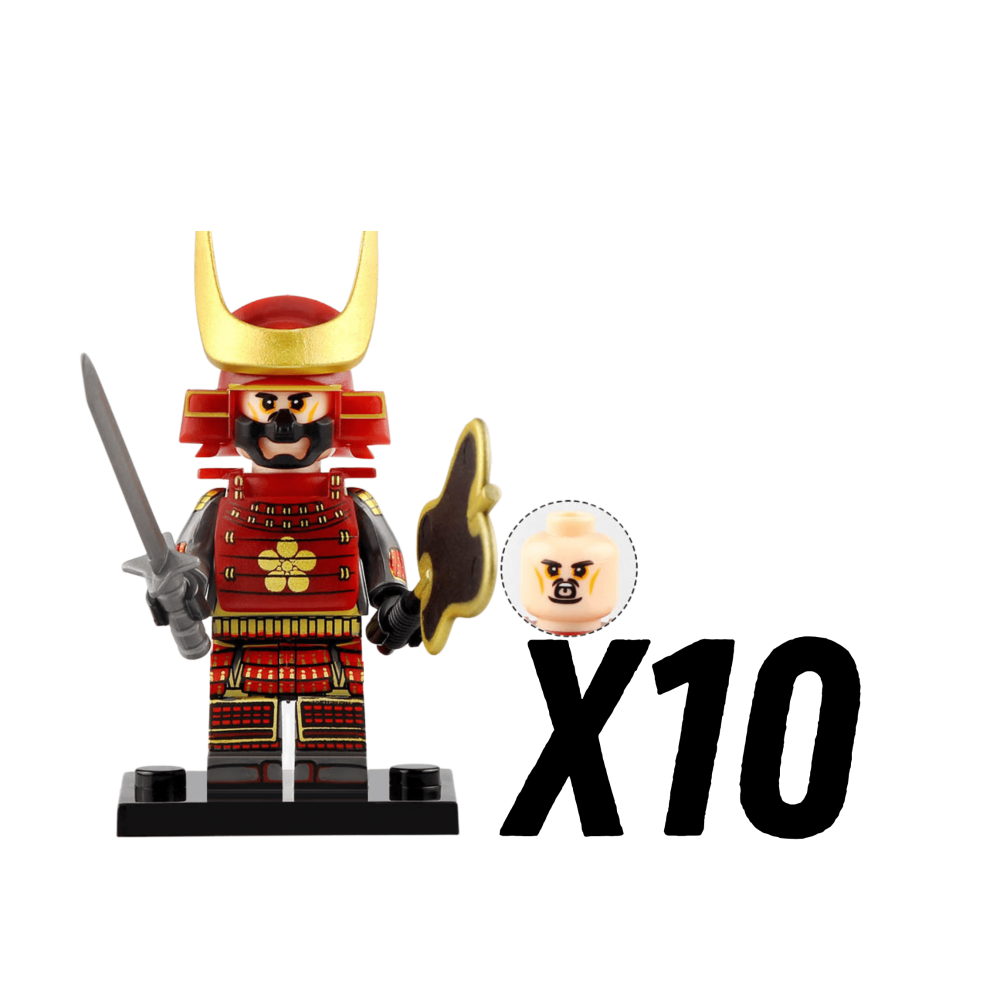 Japanese Samurai Uchiwa and Katana Block Figures Set of 10pcs