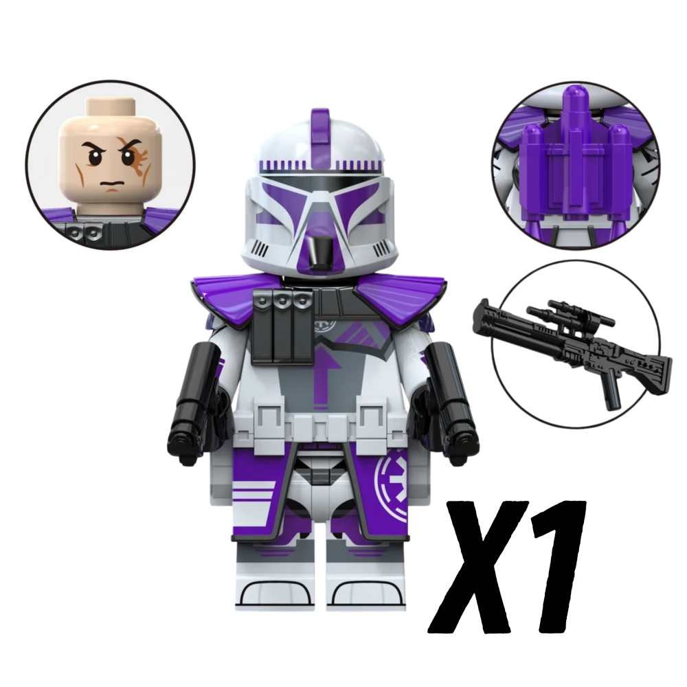 Space War Theme 187th Legion Clone Troopers & Mace Windu Block Figures Set (Purple Clone Battalion)