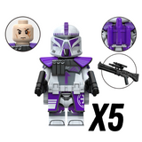 Space War Theme 187th Legion Clone Troopers & Mace Windu Block Figures Set (Purple Clone Battalion)