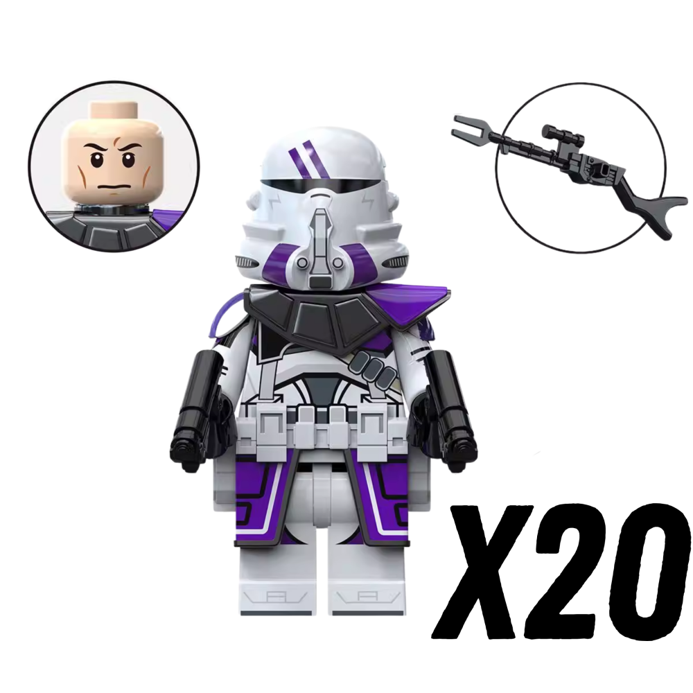 Space War Theme 187th Legion Clone Troopers & Mace Windu Block Figures Set (Purple Clone Battalion)