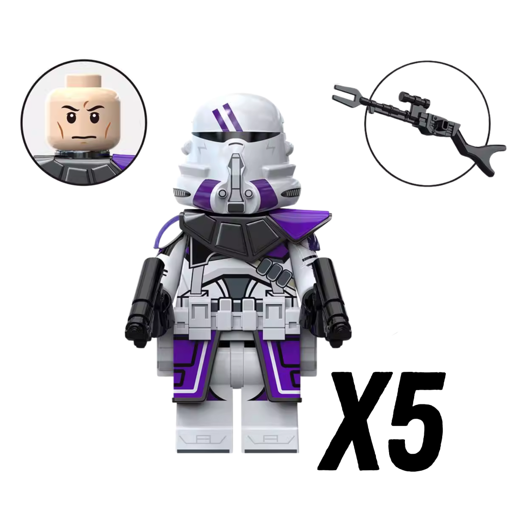 Space War Theme 187th Legion Clone Troopers & Mace Windu Block Figures Set (Purple Clone Battalion)