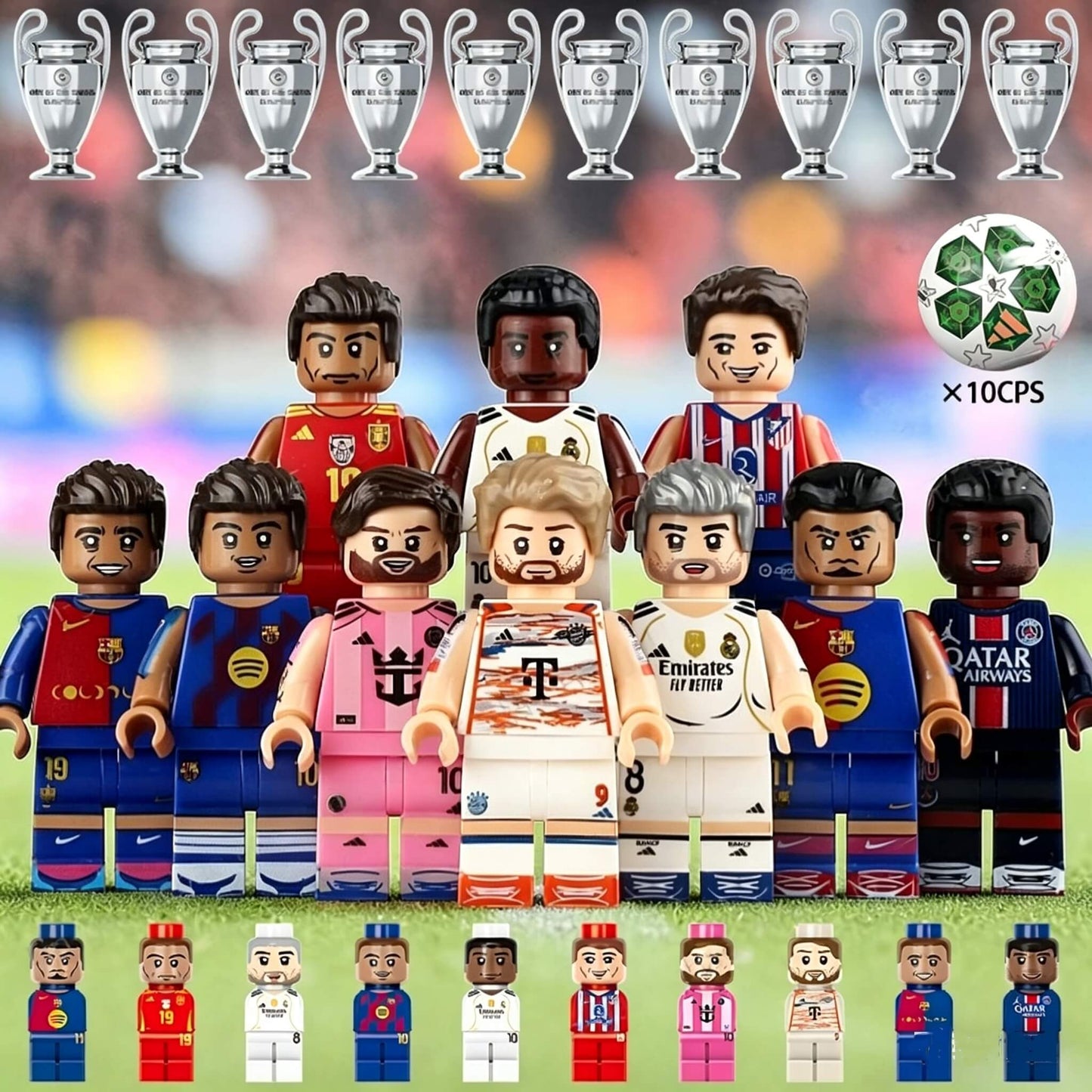 Soccer Star Building Block Figures with Trophies & Soccer Balls