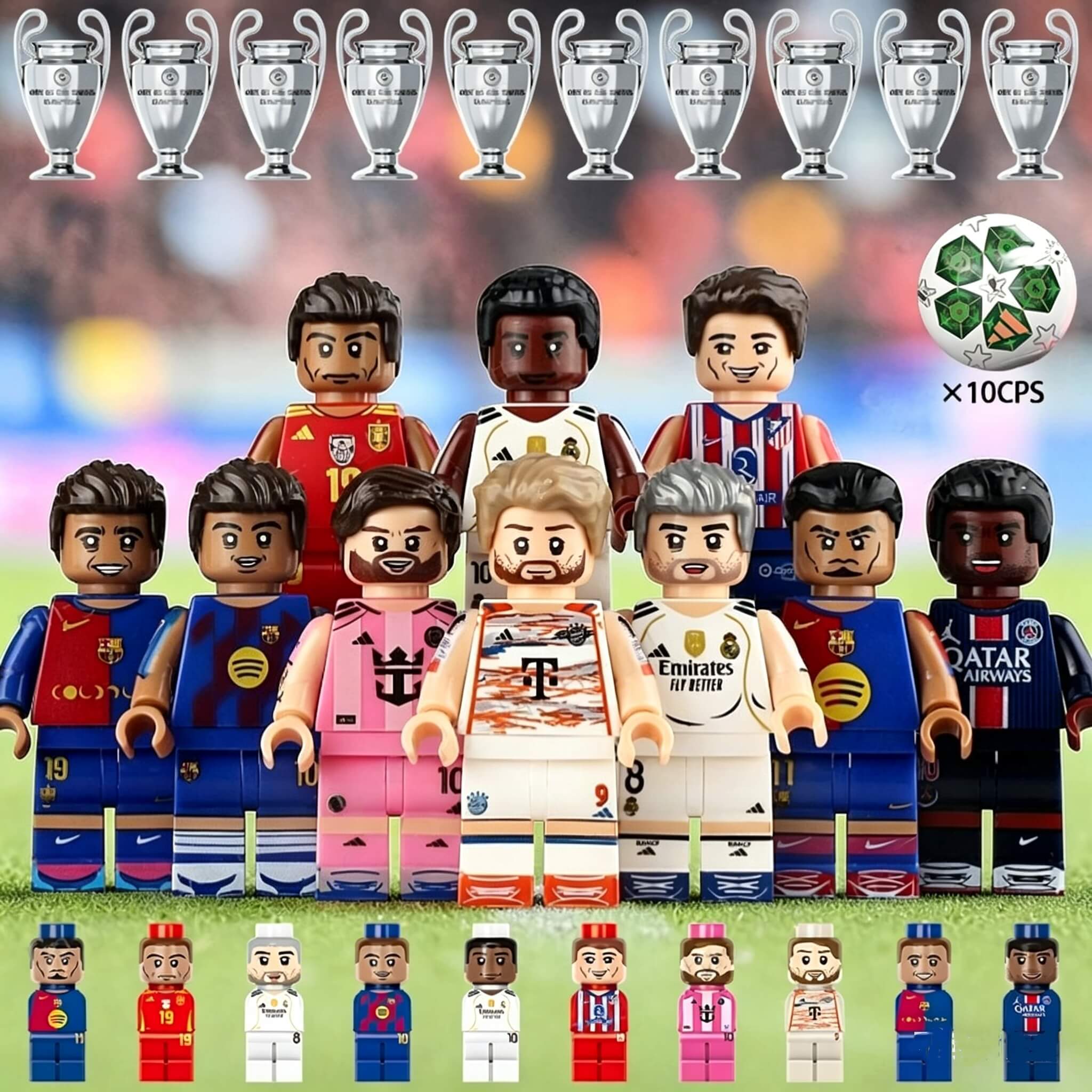 Soccer Star Building Block Figures with Trophies & Soccer Balls