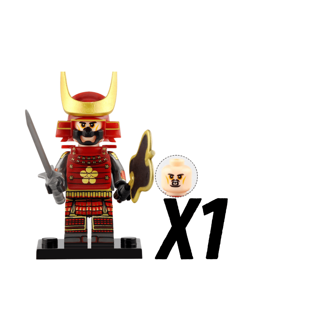 Japanese Samurai Uchiwa and Katana Block Figures Set of 10pcs