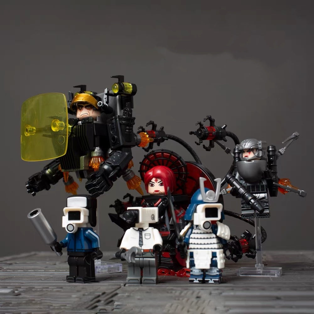 Sci-Fi Mecha, Samurai & Camera/Monitor Head Block Figures Set