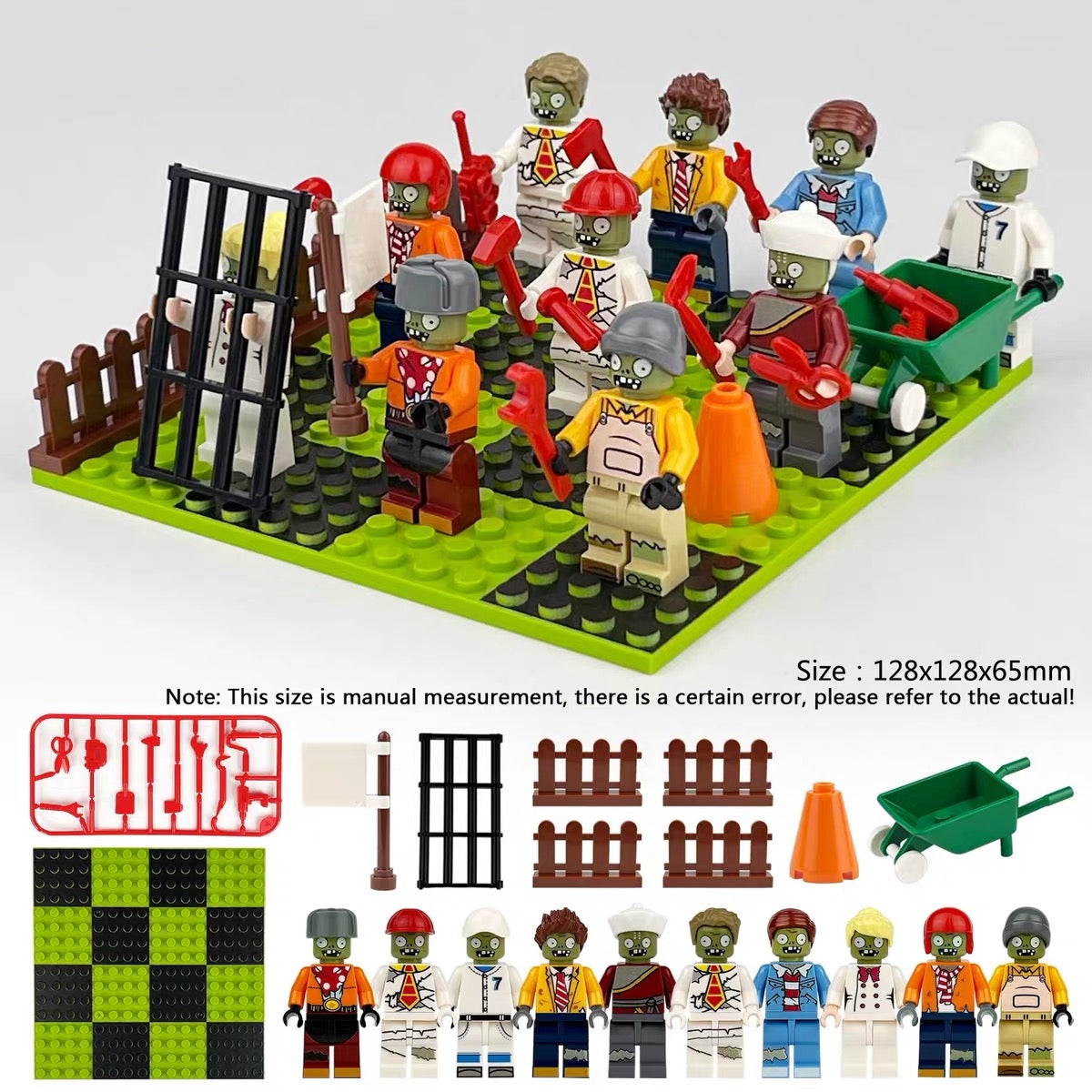 10PCS Zombie Block Figures Set with Accessories & Baseplate