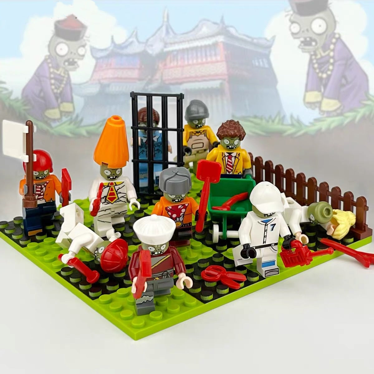 10PCS Zombie Block Figures Set with Accessories & Baseplate