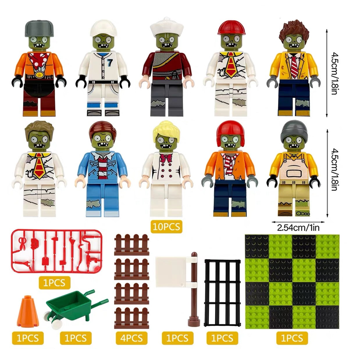 10PCS Zombie Block Figures Set with Accessories & Baseplate