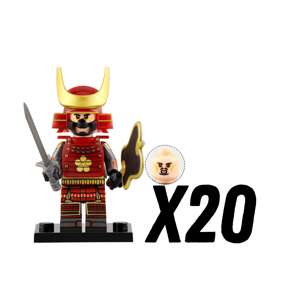 Japanese Samurai Uchiwa and Katana Block Figures Set of 10pcs