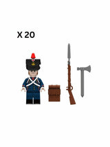 Napoleonic Wars French Artillery Infantry Block Figures Set With Rifle Bayonet & War Axe