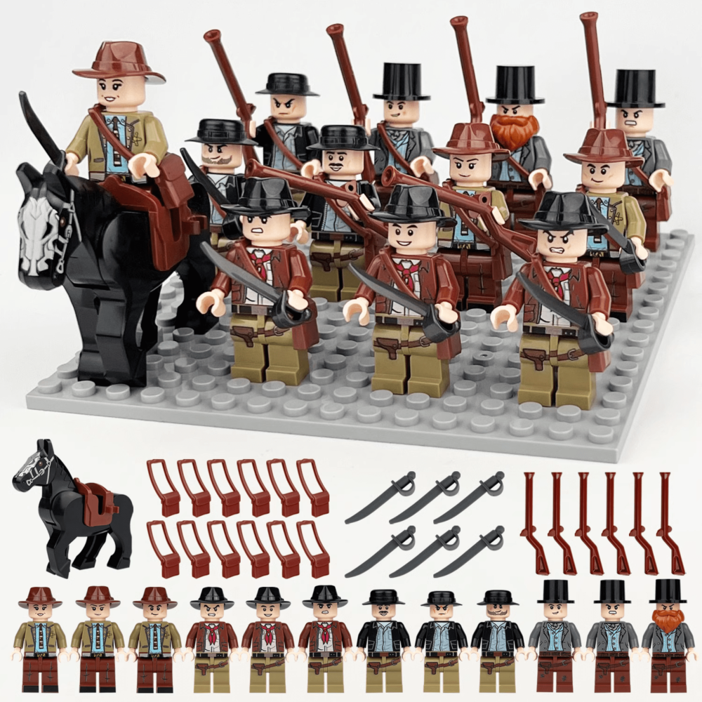 Wild West Cowboy Building Block Figures Set | 12PCS Western Figures with Horse