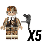 WW2 German Winter Snow Soldiers MP40 Block Figures Set of 5pcs