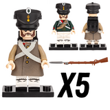 Napoleonic Wars Russian Line Infantry Bayonet Riflemen Block Figures Set of 5pcs
