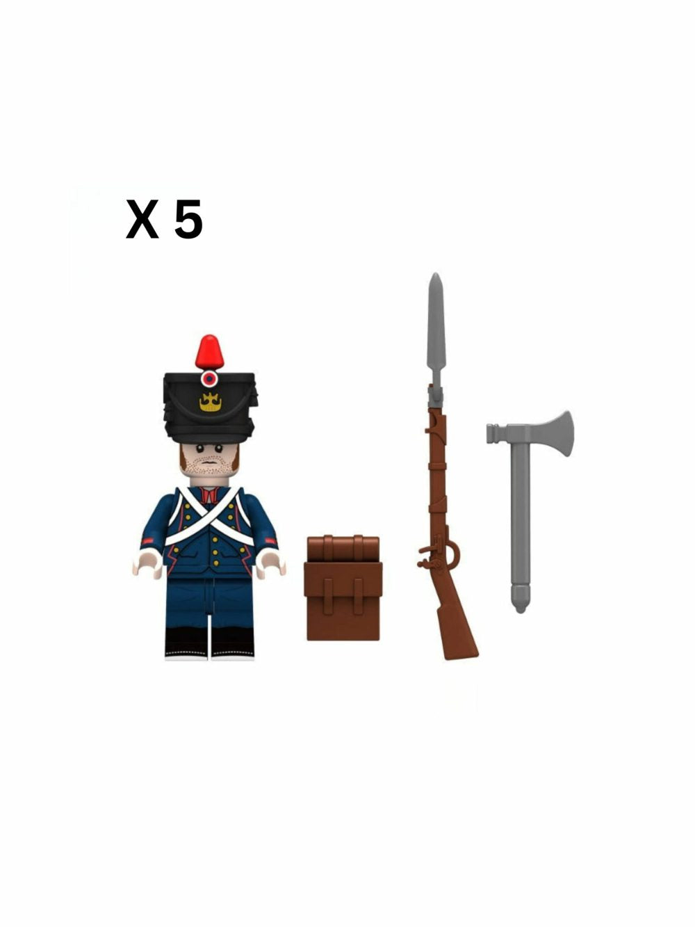 Napoleonic Wars French Artillery Infantry Block Figures Set With Rifle Bayonet & War Axe