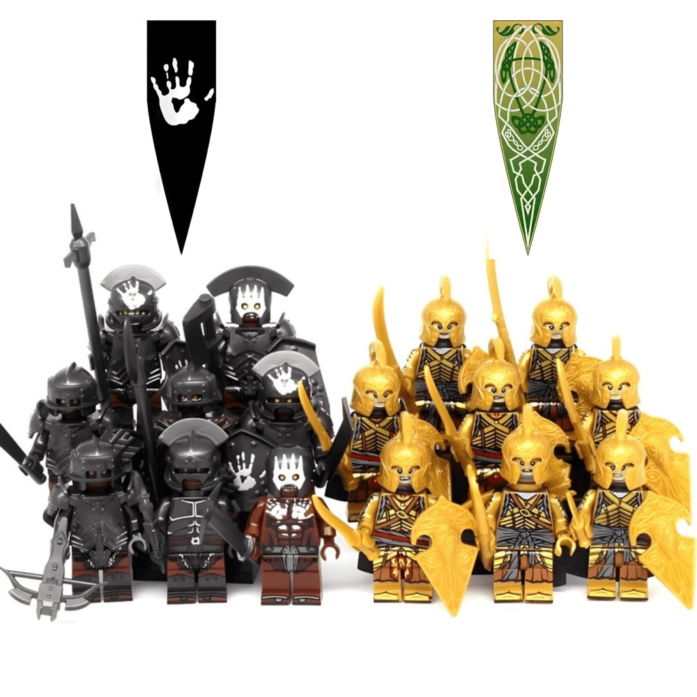 Lord the Rings High Elves vs Uruk Hai Block Figures Set 16pcs