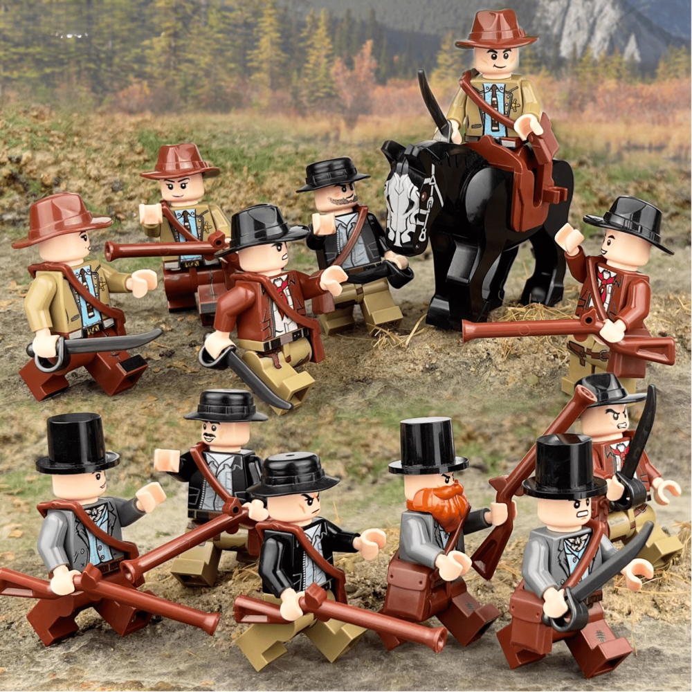 Wild West Cowboy Building Block Figures Set | 12PCS Western Figures with Horse