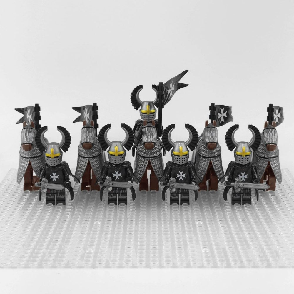 Crusades Mounted Knights Hospitallers Armored Warhorse Block Figures Set