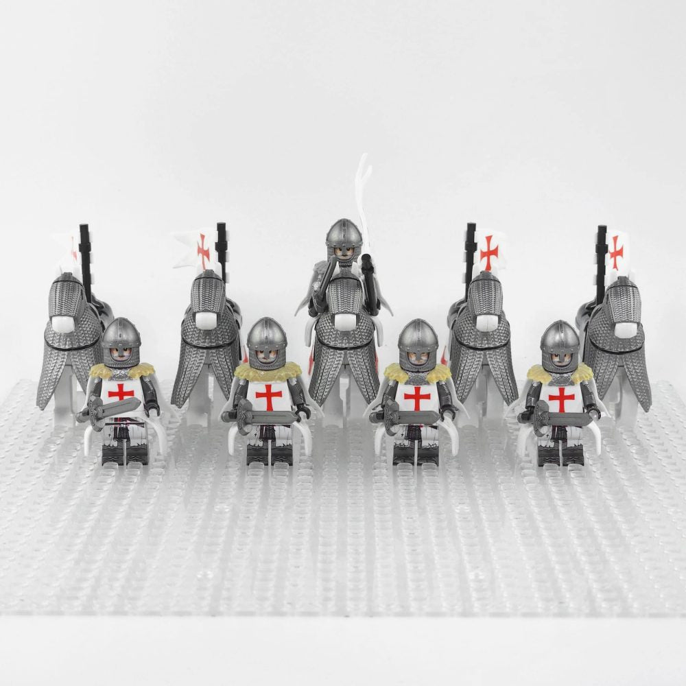 Crusades Mounted Knights Templars Armored Warhorse Block Figures Set