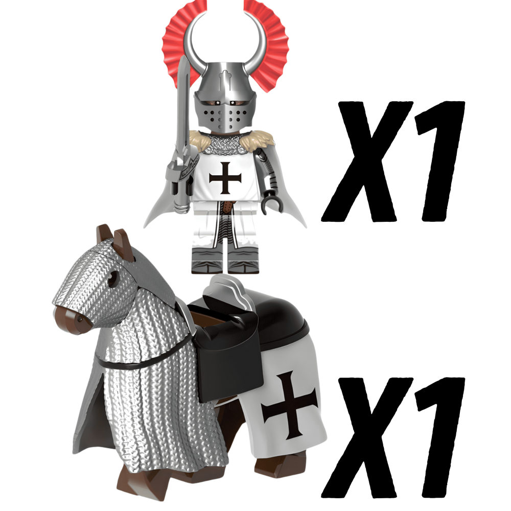 Crusades Mounted Teutonic Knights &Armored Warhorse Block Figures Set