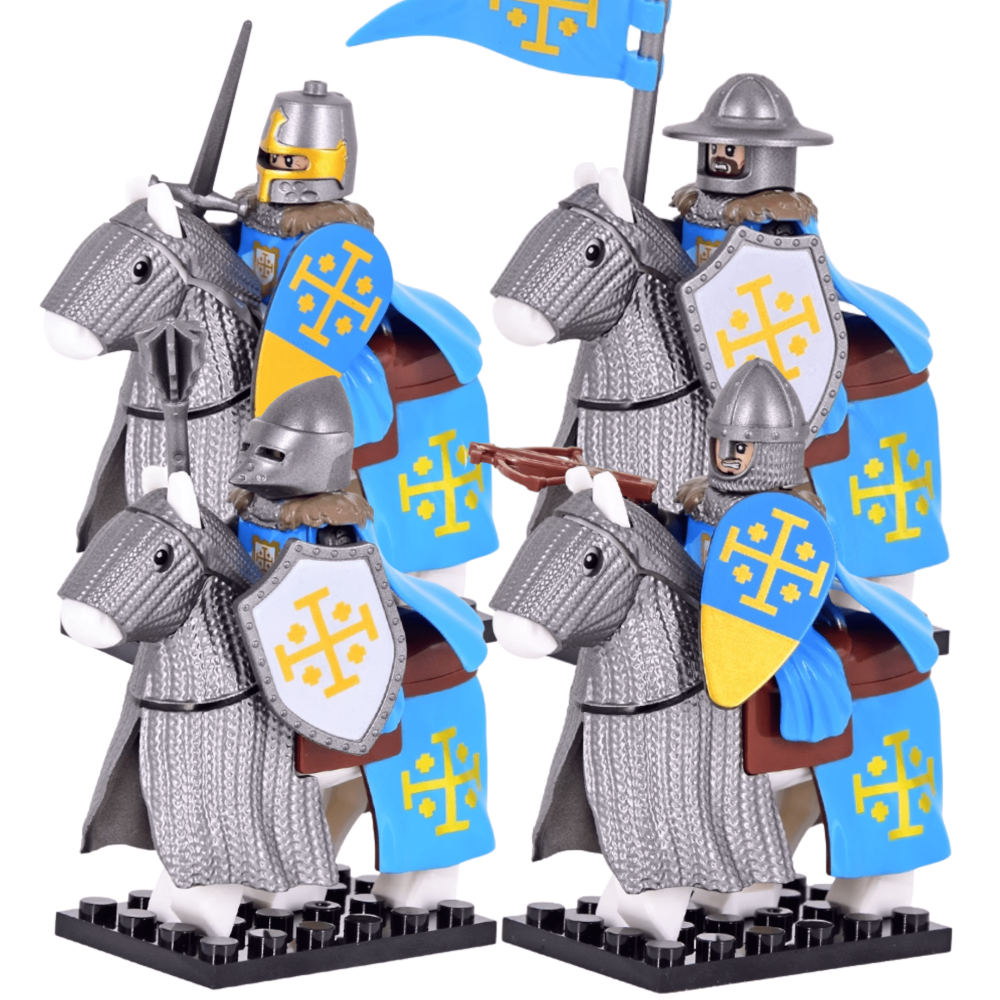 Kingdom of Jerusalem Mounted Knights & Armored Warhorse Block Figures Set