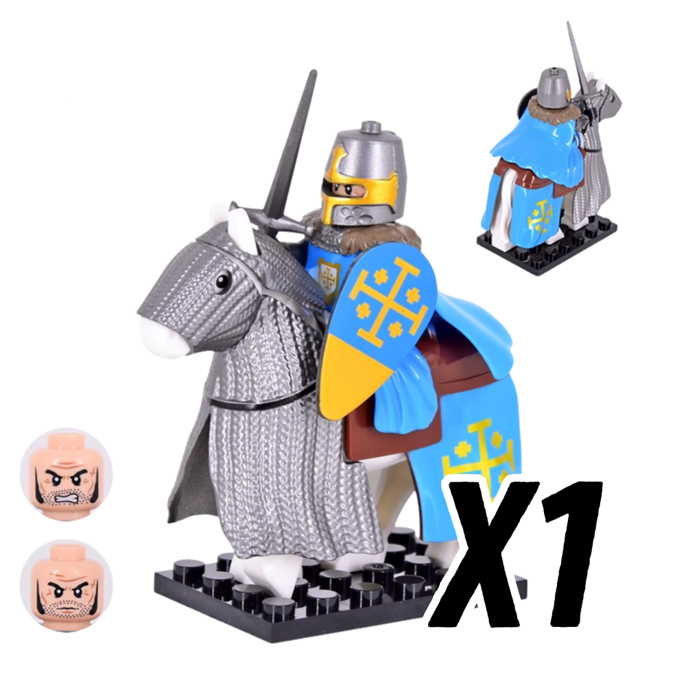 Kingdom of Jerusalem Mounted Knights & Armored Warhorse Block Figures Set