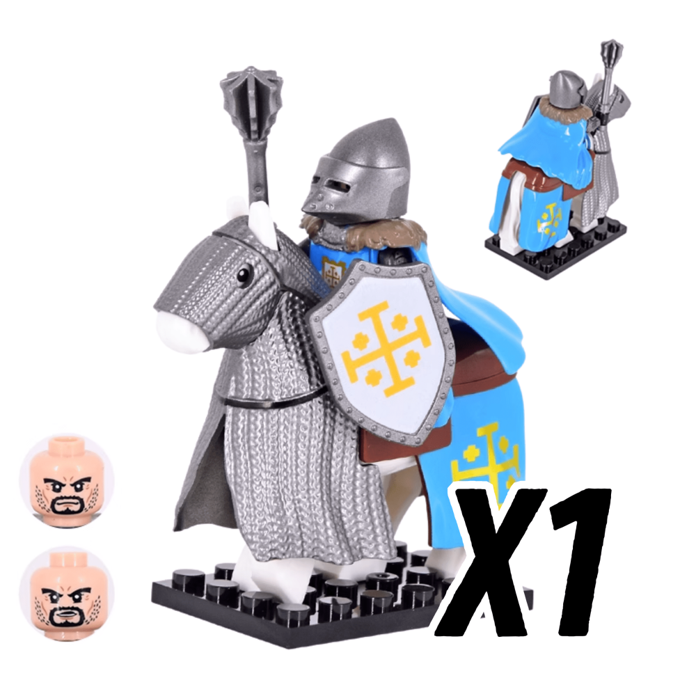 Kingdom of Jerusalem Mounted Knights & Armored Warhorse Block Figures Set