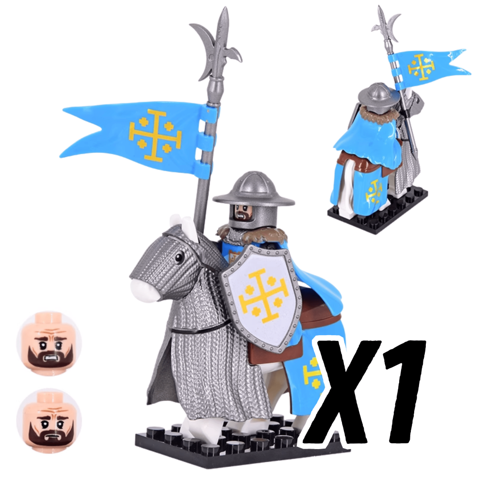 Kingdom of Jerusalem Mounted Knights & Armored Warhorse Block Figures Set