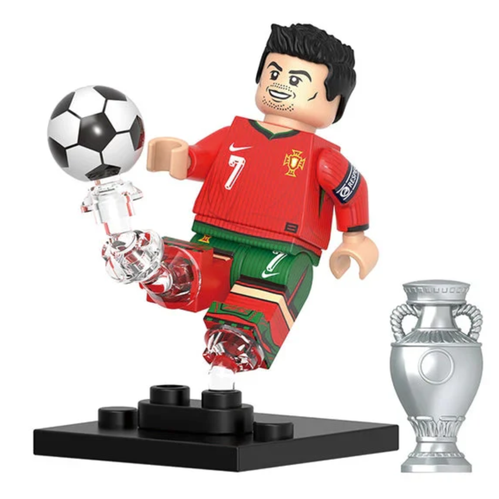 Football Star Block Figures Set – 8 Soccer Player Figures with Trophy and Ball