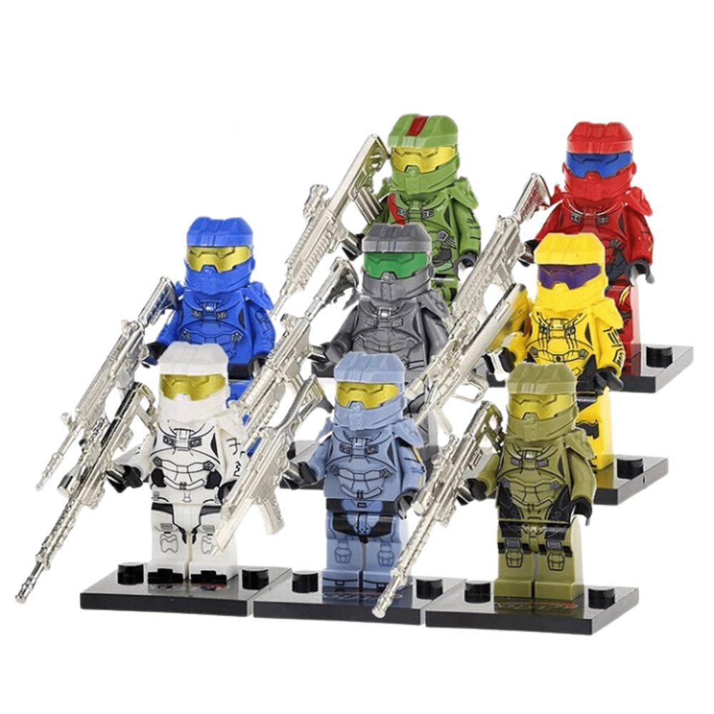 Halo Master Chief and Assorted Coloured Spartan Block Figures Set