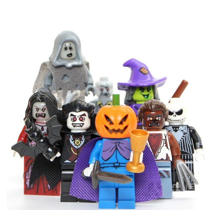 Happy Halloween Spooky Season Wacky Witch Zombie Werewolf Block Figures Set