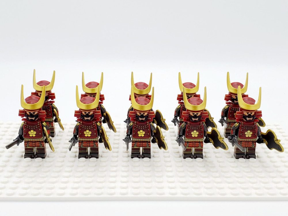 Japanese Samurai Uchiwa and Katana Block Figures Set of 10pcs