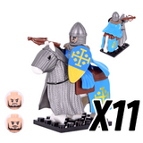 Kingdom of Jerusalem Mounted Knights & Armored Warhorse Block Figures Set
