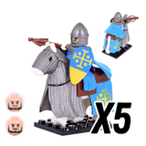 Kingdom of Jerusalem Mounted Knights & Armored Warhorse Block Figures Set