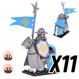 Kingdom of Jerusalem Mounted Knights & Armored Warhorse Block Figures Set