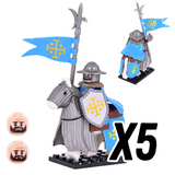 Kingdom of Jerusalem Mounted Knights & Armored Warhorse Block Figures Set