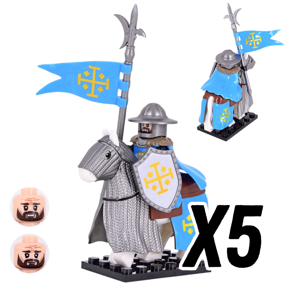 Kingdom of Jerusalem Mounted Knights & Armored Warhorse Block Figures Set