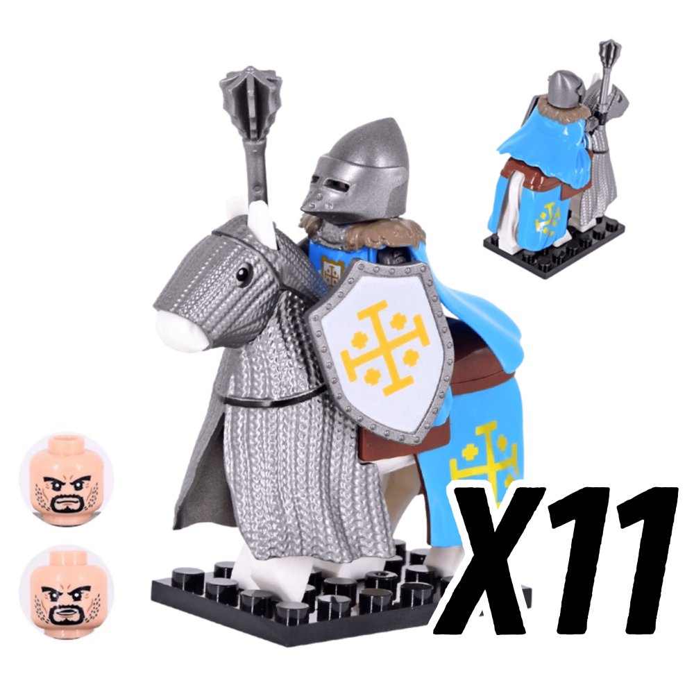 Kingdom of Jerusalem Mounted Knights & Armored Warhorse Block Figures Set