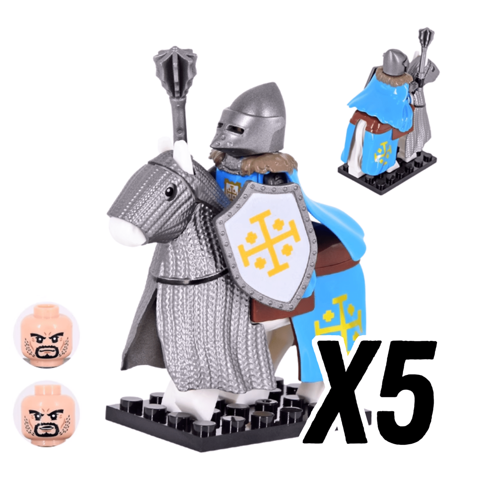 Kingdom of Jerusalem Mounted Knights & Armored Warhorse Block Figures Set
