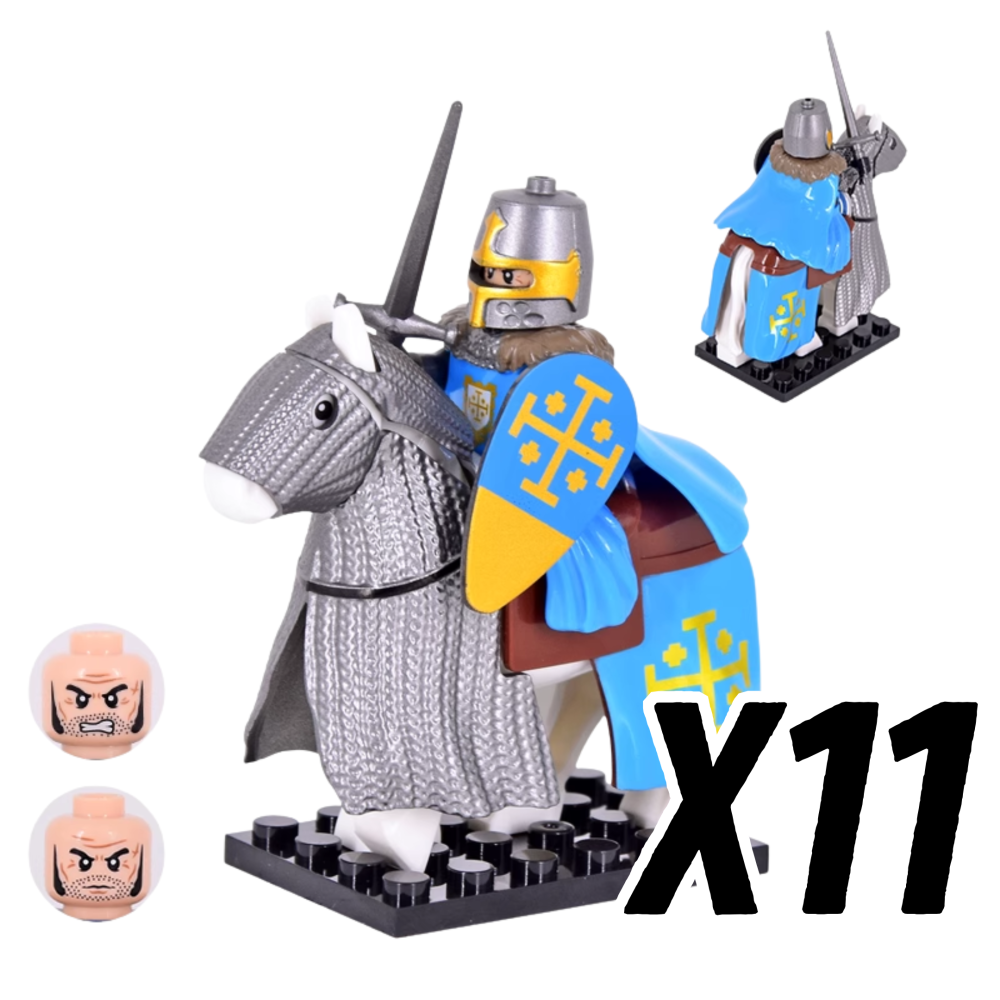 Kingdom of Jerusalem Mounted Knights & Armored Warhorse Block Figures Set