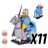 Kingdom of Jerusalem Mounted Knights & Armored Warhorse Block Figures Set