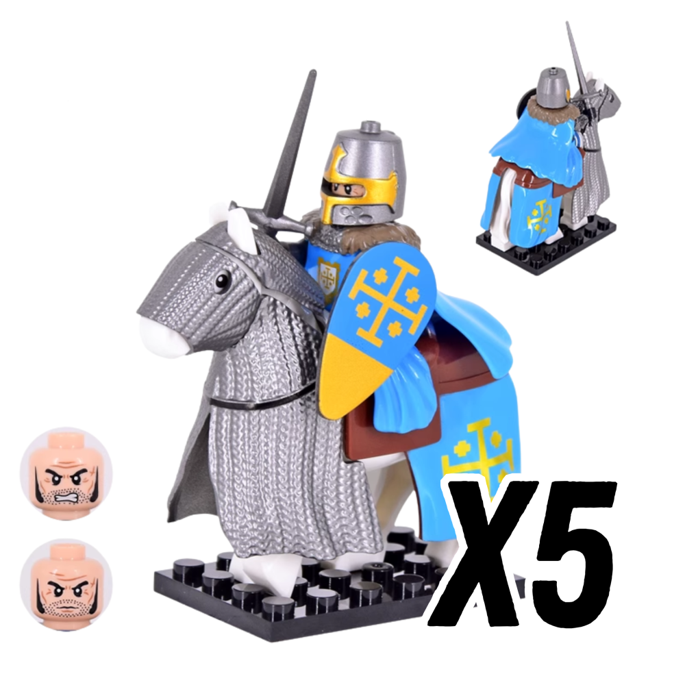 Kingdom of Jerusalem Mounted Knights & Armored Warhorse Block Figures Set
