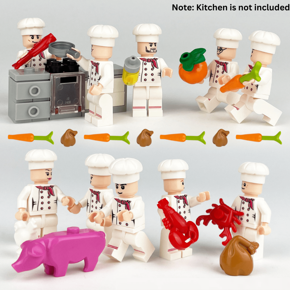 Junior Chefs Cooking Team Block Figures Set of 10pcs With Foods & Accessories