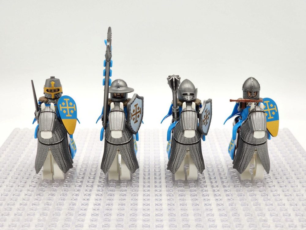 Kingdom of Jerusalem Mounted Knights & Armored Warhorse Block Figures Set