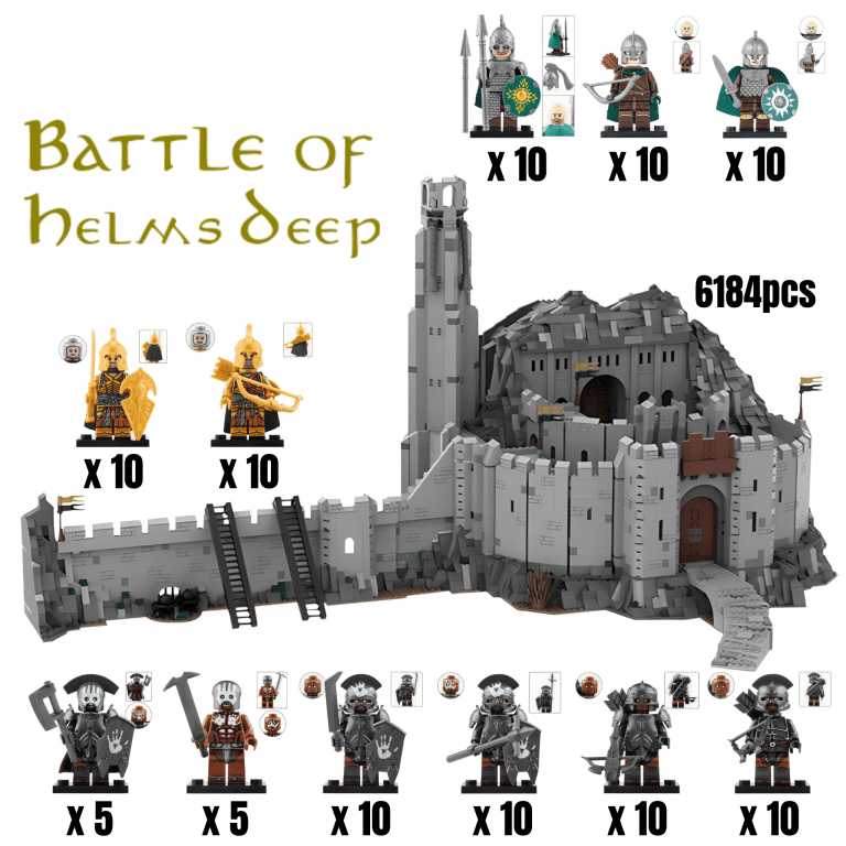 Lord the Rings Helms Deep MOC Building Set With 100 Block Figures