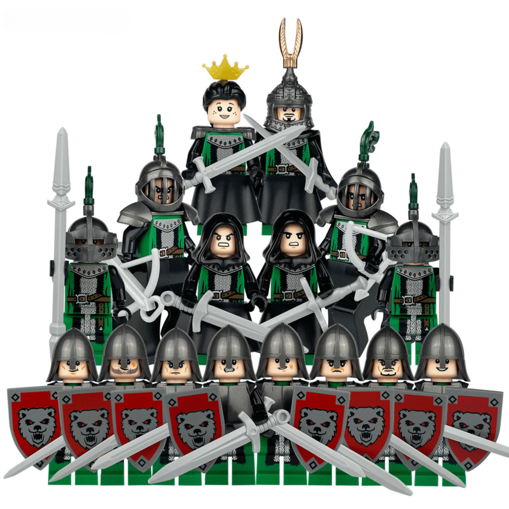 Medieval Crimson Bear Knights Block Figures Set