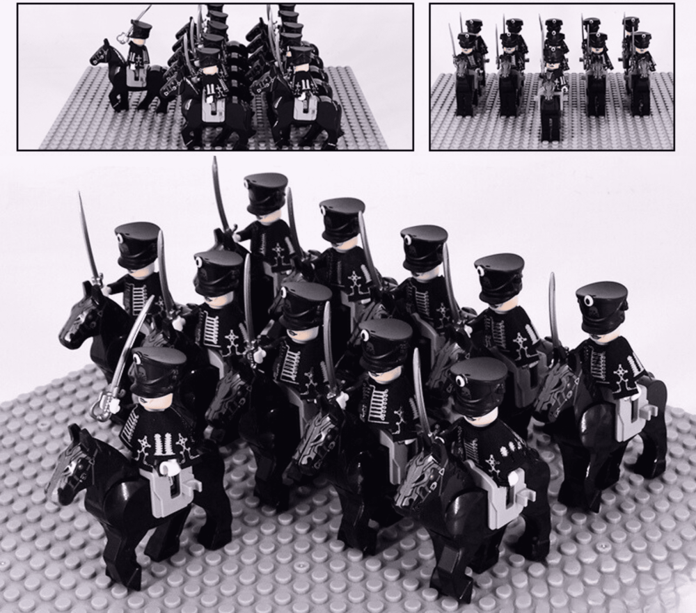 Napoleonic Wars Prussian Skeleton Hussars Cavalry Block Figures Set