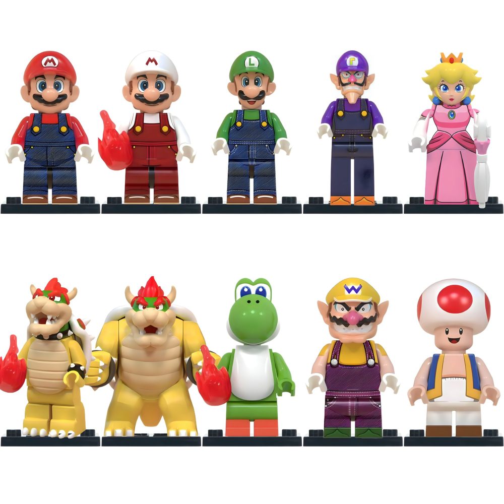 Super Mario Brothers Bowser Mario Luigi Toad Princess Yoshi Block Figures Set