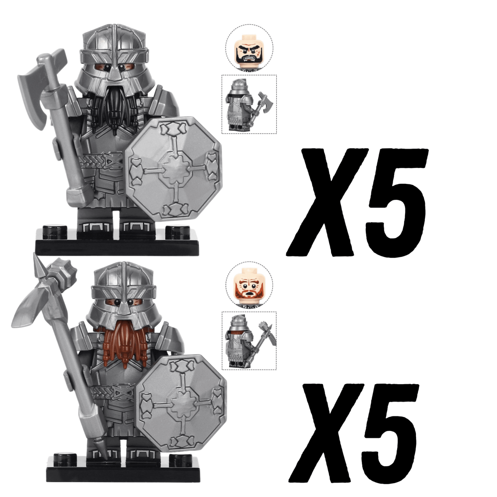 Lord the Rings Erebor Dwarves Silver Armour Block Figures Set 10pcs